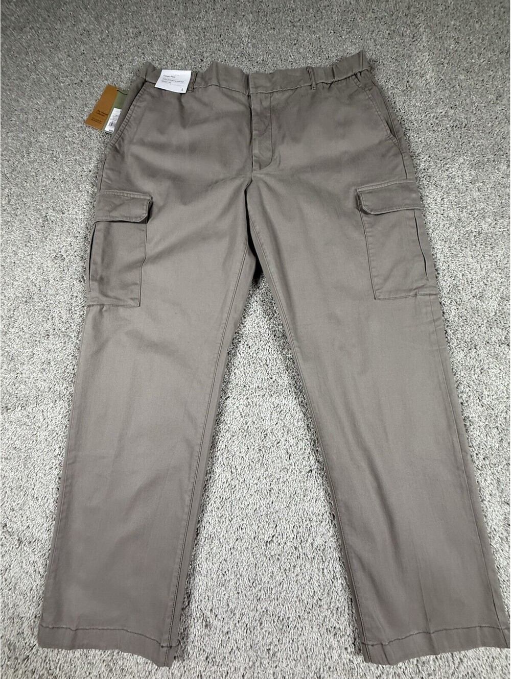 NWT Goodfellow Cargo Pants 36 X 32 Khaki Elastic Waist Cotton